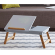 Notebook asztal/táblagép tartó, fehér/természetes bambusz, MELTEN