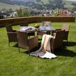 Kerti garnitúra, étkezőasztal+6db szék, rattan, méz/krém, GARDEN