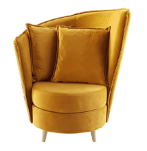 Fotel Art Deco stílusban, mustár színű Riviera szövet/tölgy, ROUND NEW