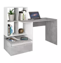 PC asztal, beton/fehér matt, NEREO