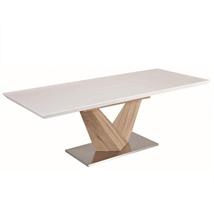 Étkezőasztal, nyitható, MDF+acél, fehér extra HG/tölgy sonoma, DURMAN