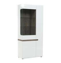 Vitrin, fehér - extra magas fényű HG/trufla sonoma tölgy, LYNATET 05