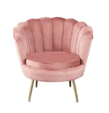 Fotel Art-deco stílusban, rózsaszín Velvet anyag/gold króm-arany, NOBLIN