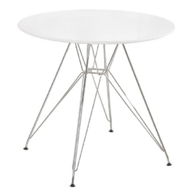 Étkezőasztal, króm/MDF, fehér extra magasfényű HG, átmérő 80 cm, RONDY NEW